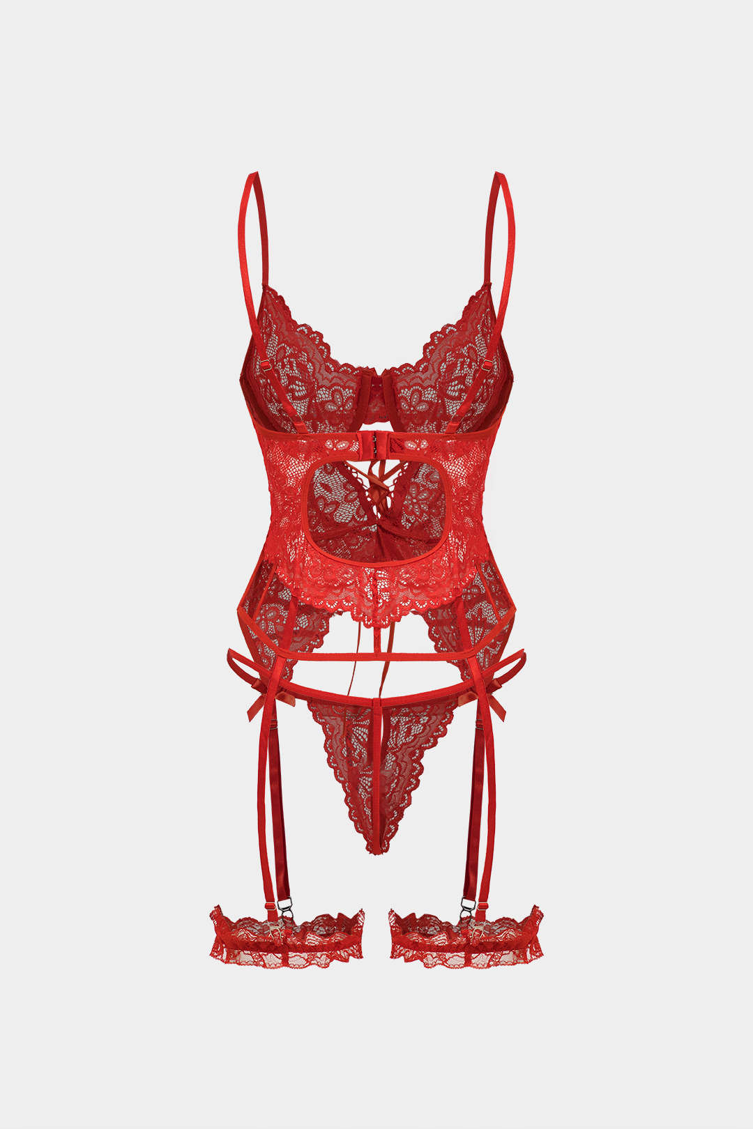 Kesik Detaylı Bağcıklı Sırt Dekolteli İç Giyim Jartiyer  Seti