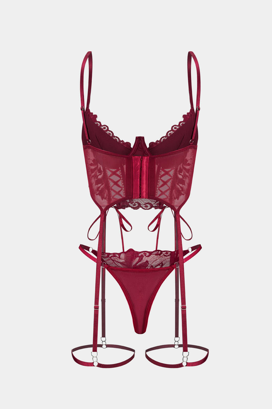 Dantel Çapraz Bağlama Detaylı Sırt Dekolteli İç Giyim Jartiyer  Seti