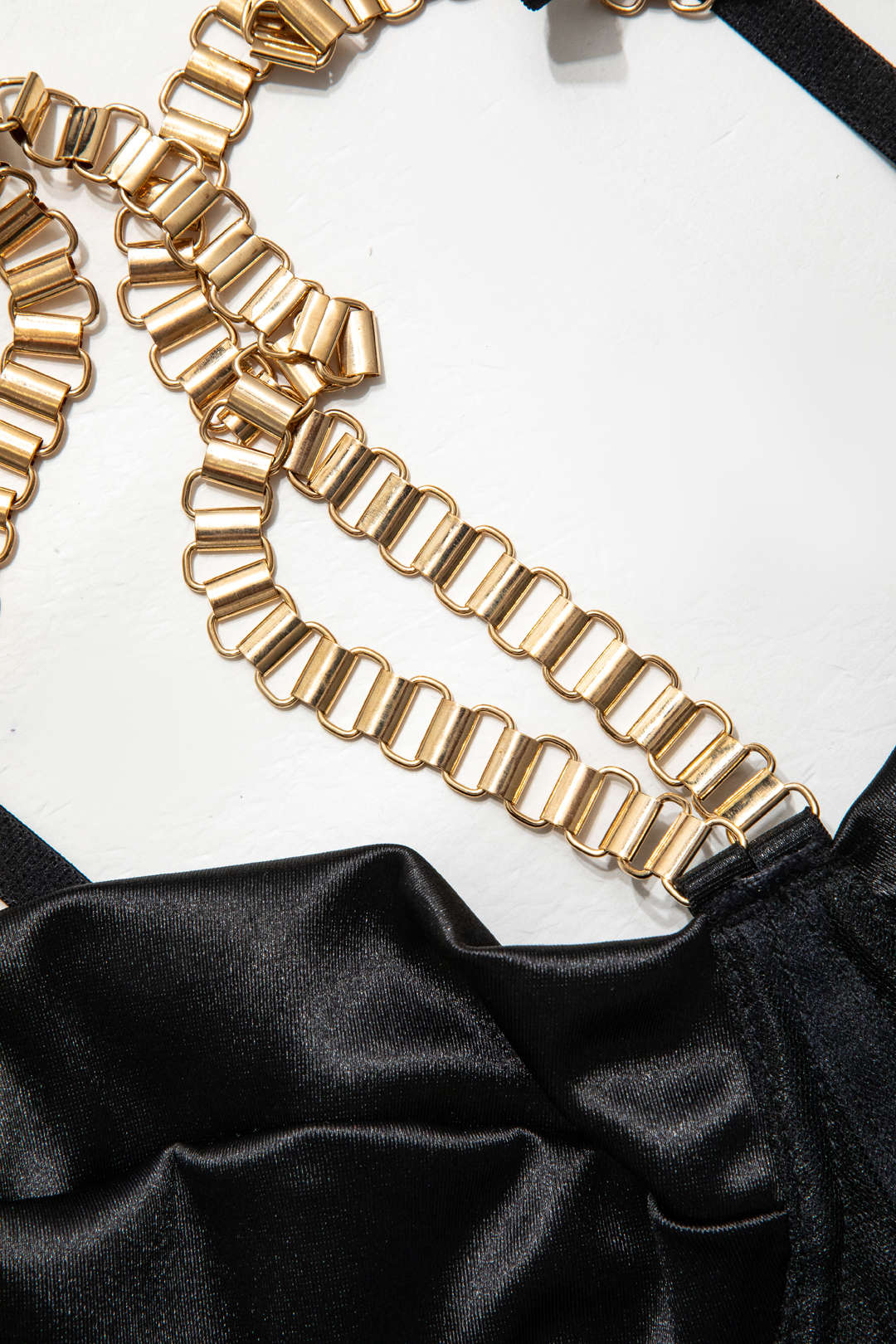 Zincirli Bustier Kontrast File İç Giyim Jartiyer Seti