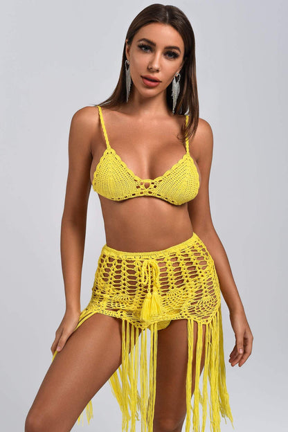 Karla Örgü Sarı Bikini Takımı